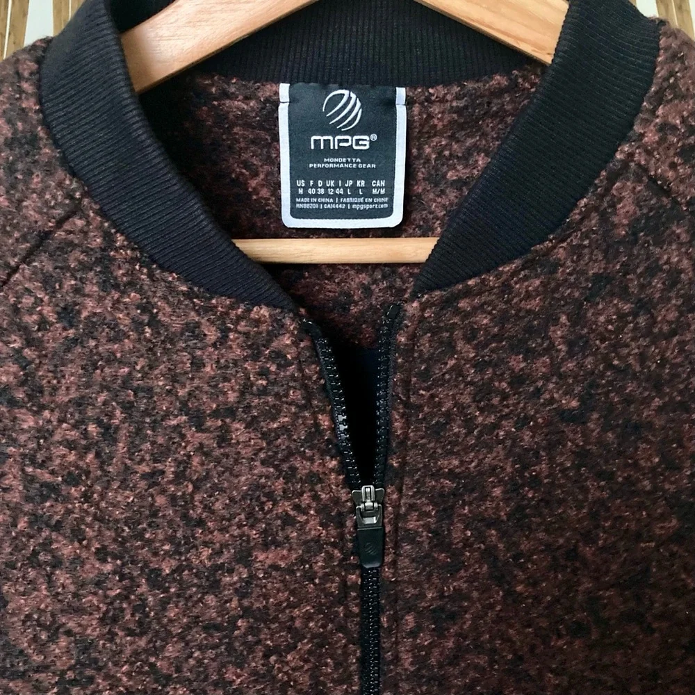 MPG US M Mondetta Women Performance Bomber Jacket Speckled Brown Black Classic - Picture 2 of 8
